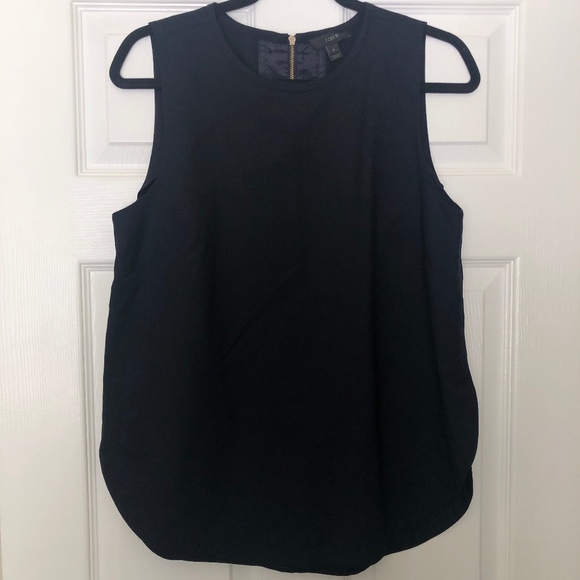 J. Crew Tops - J. Crew Scoop Hem Zipper Back Navy Blue Tank Top